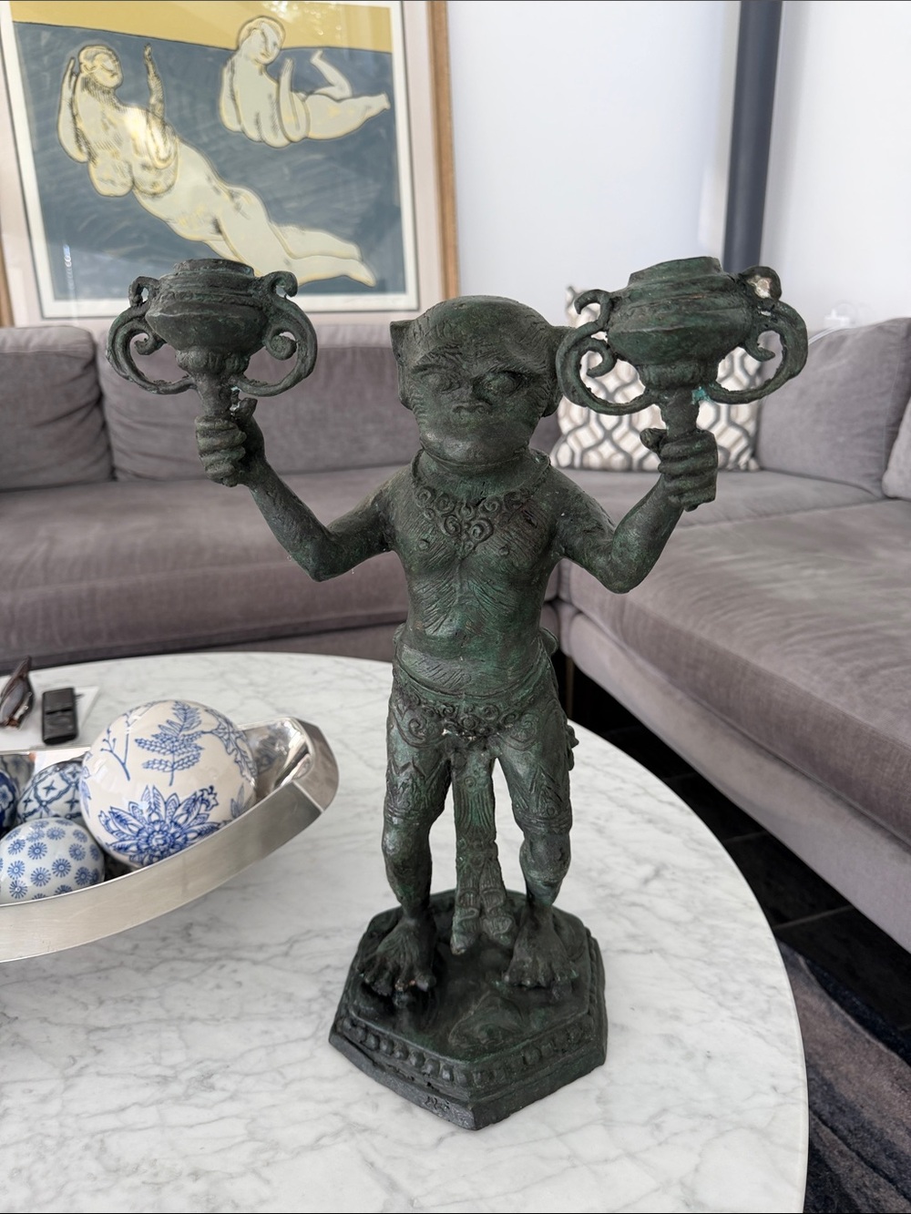Vintage Bronze Monkey Candelabra